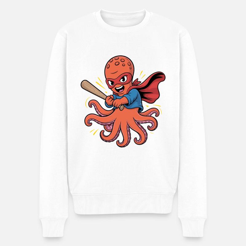 Baseball Oktopus Superheld - Männer Premium Bio Pullover - Weiß