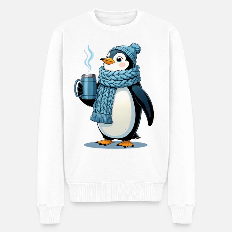 Pingouin câlin avec écharpe bleue - Pull Premium bio Homme - blanc