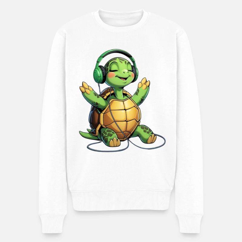 Musikturtle mit Kopfhörern - Männer Premium Bio Pullover - Weiß