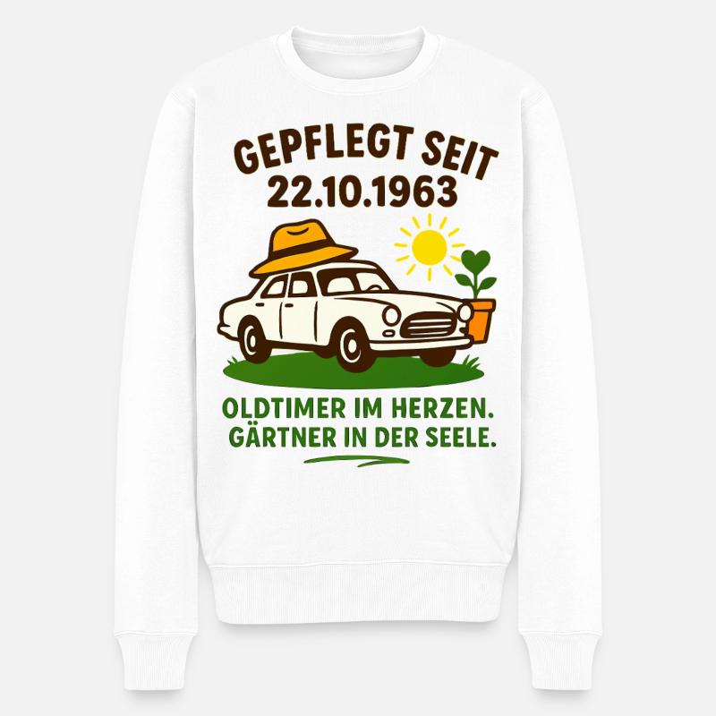 Oldtimer Herzgarten Spruch - Männer Premium Bio Pullover - Weiß