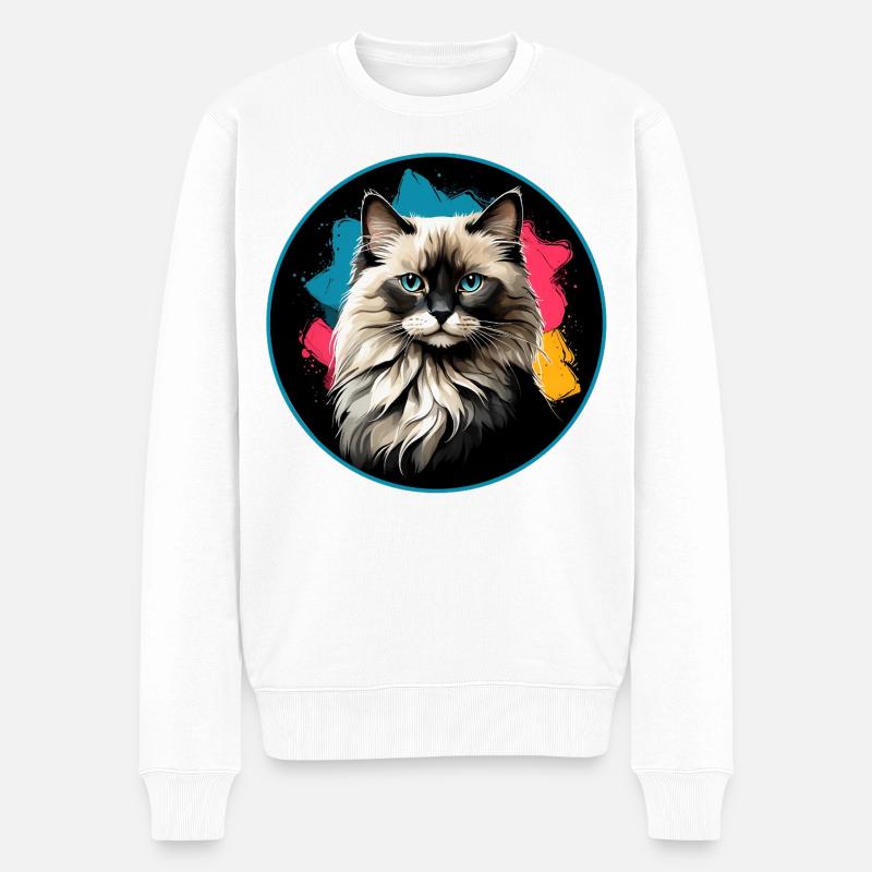 Katzenporträt Neon Spritzer im Kreis - Männer Premium Bio Pullover - Weiß