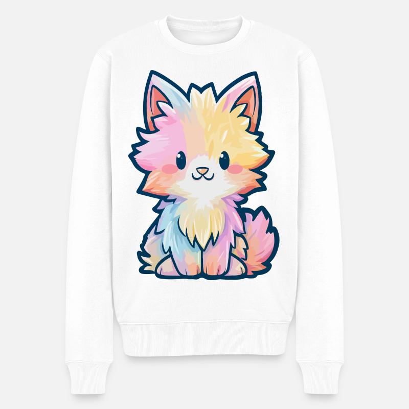 Chaton Fluff Arc-en-ciel Pastel - Pull Premium bio Homme - blanc