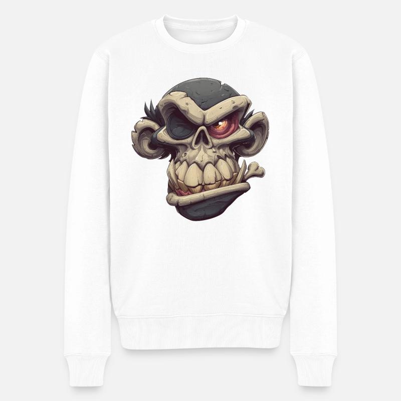 Monkey Skull Grin - Männer Premium Bio Pullover - Weiß