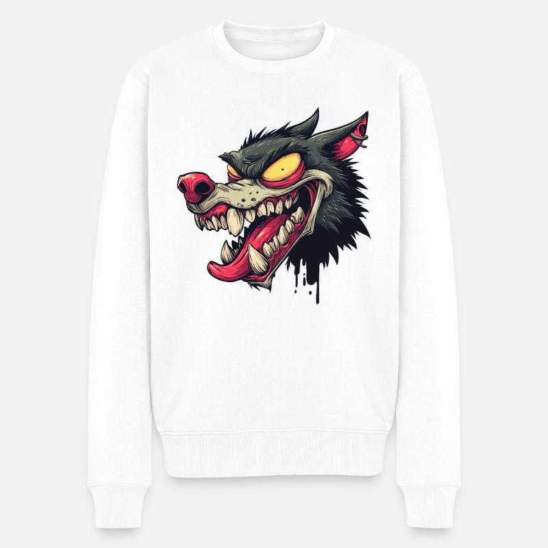 Wildes Graffiti Wolfskopf - Männer Premium Bio Pullover - Weiß