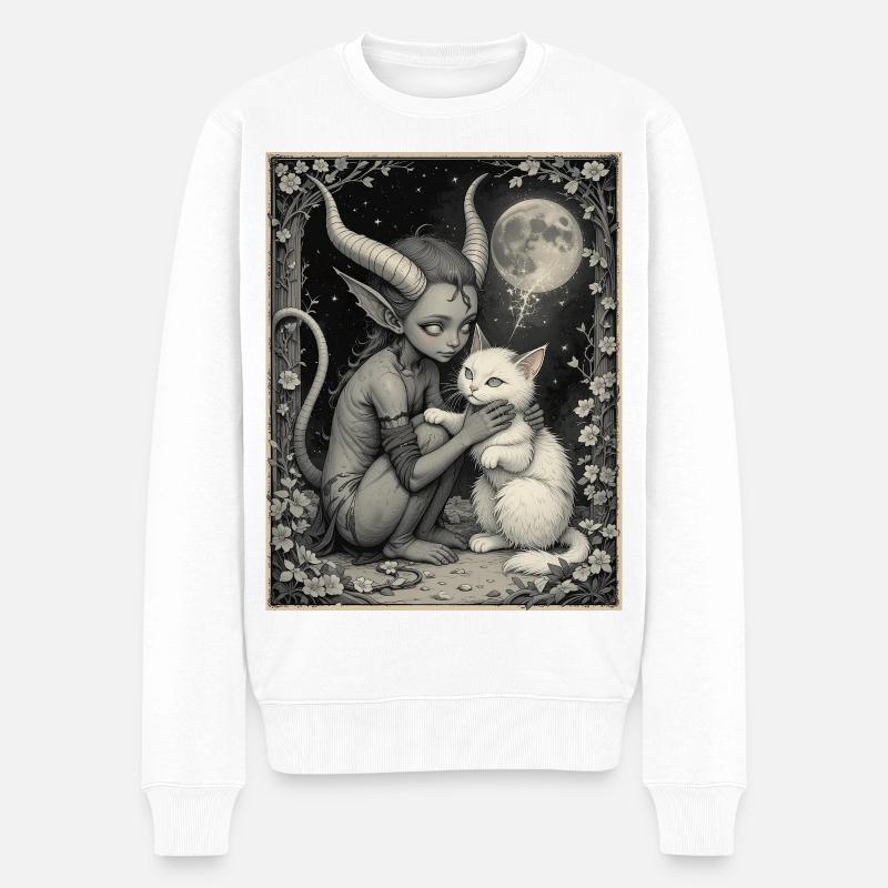 Mondschein-Dämon - Männer Premium Bio Pullover - Weiß