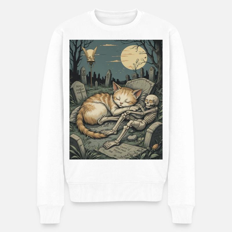 Chaton cimetière au clair de lune - Pull Premium bio Homme - blanc