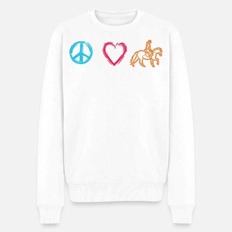 Frieden Liebe Pferde - Männer Premium Bio Pullover - Weiß
