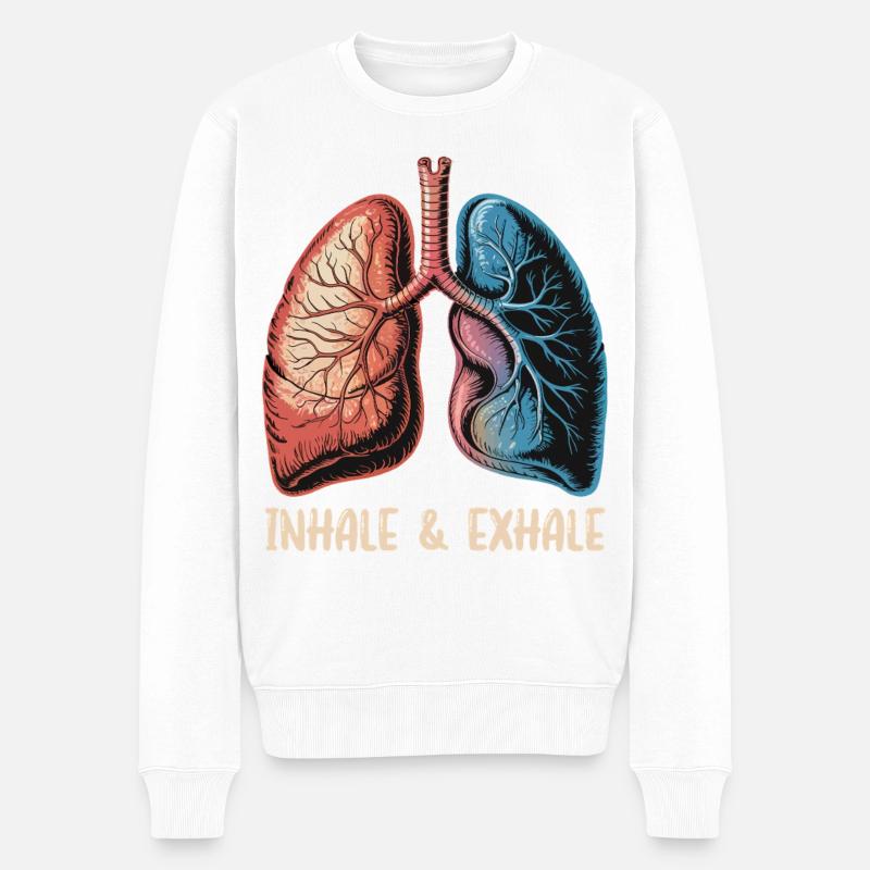 Inhale Exhale Lungenkunst - Männer Premium Bio Pullover - Weiß