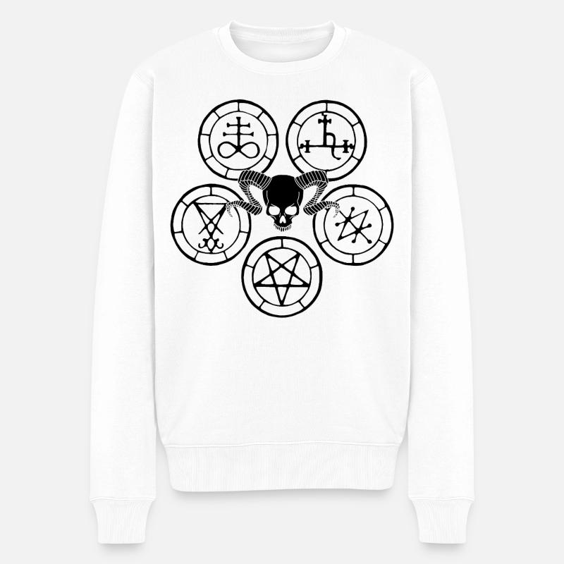 Schwarzer Dämonenschädel und esoterische Symbole - Männer Premium Bio Pullover - Weiß