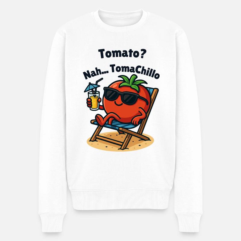Tomate Chillen am Strand Illustrationen  - Männer Premium Bio Pullover - Weiß