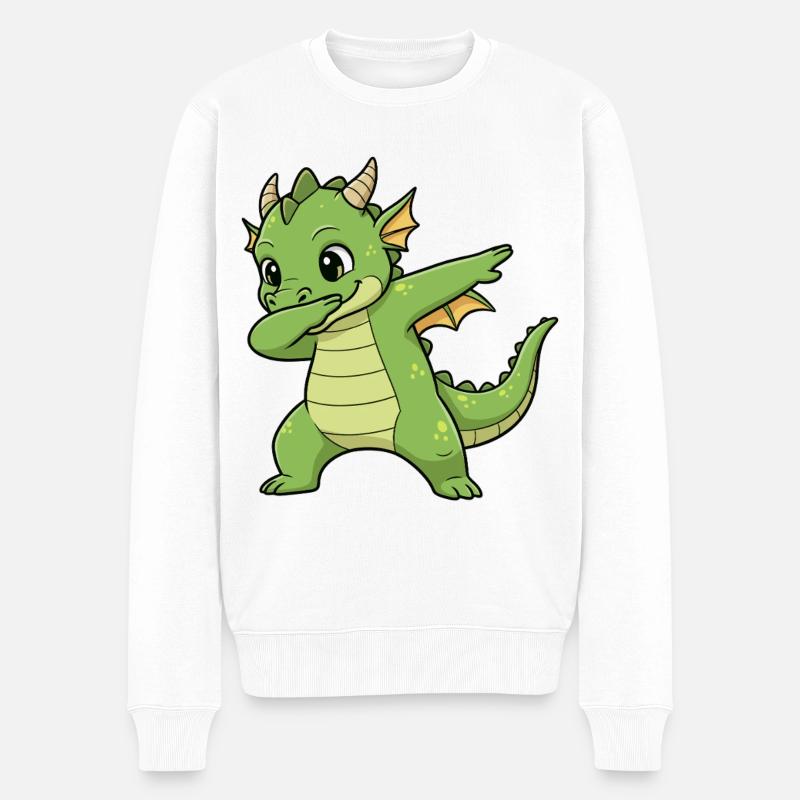 Lustiger Drache Dab Cartoon Design - Männer Premium Bio Pullover - Weiß