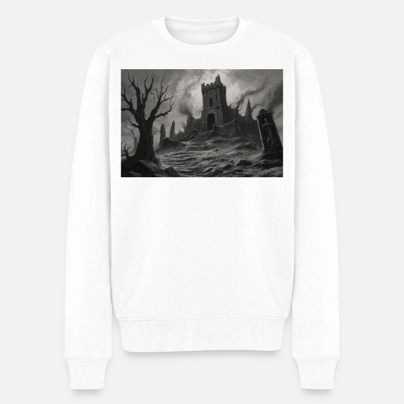 Landschaft einer mittelalterlichen Burgruine - Männer Premium Bio Pullover - Weiß