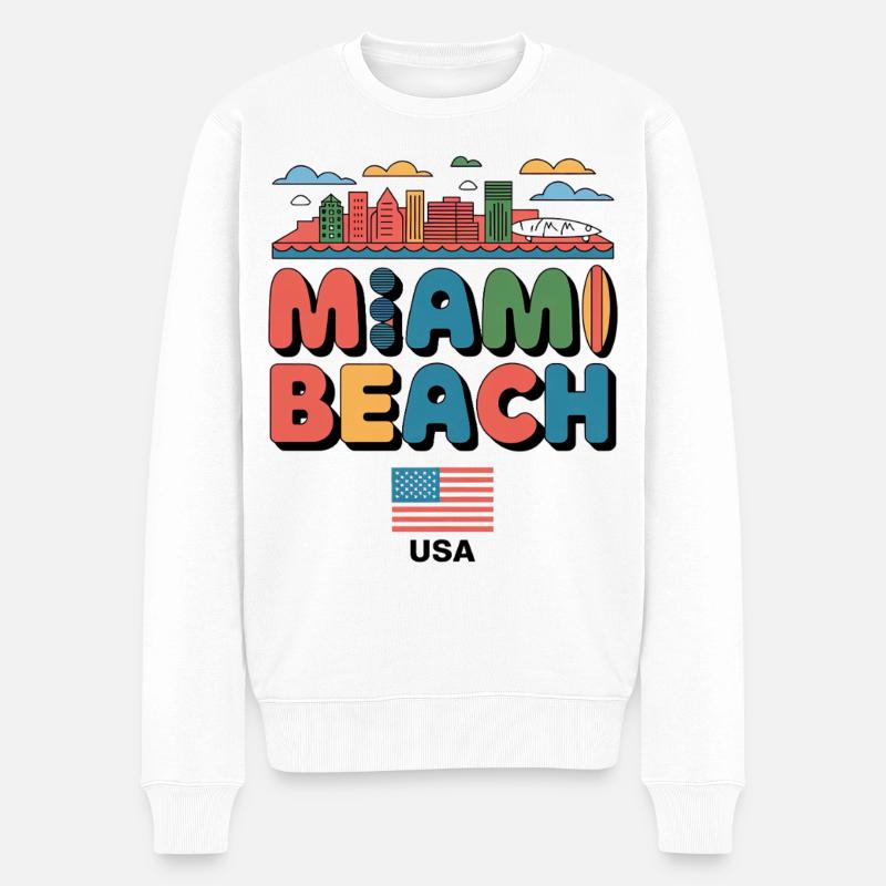 Miami Beach Palmen Stadt Reisedesign - Männer Premium Bio Pullover - Weiß