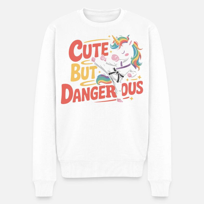 Niedlich doch gefährlich Einhorn Karate - Männer Premium Bio Pullover - Weiß