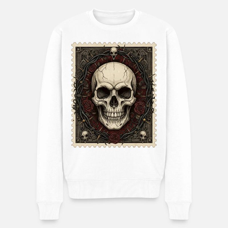 Totenschädel Krone aus Rosen Gothic Kunst - Männer Premium Bio Pullover - Weiß
