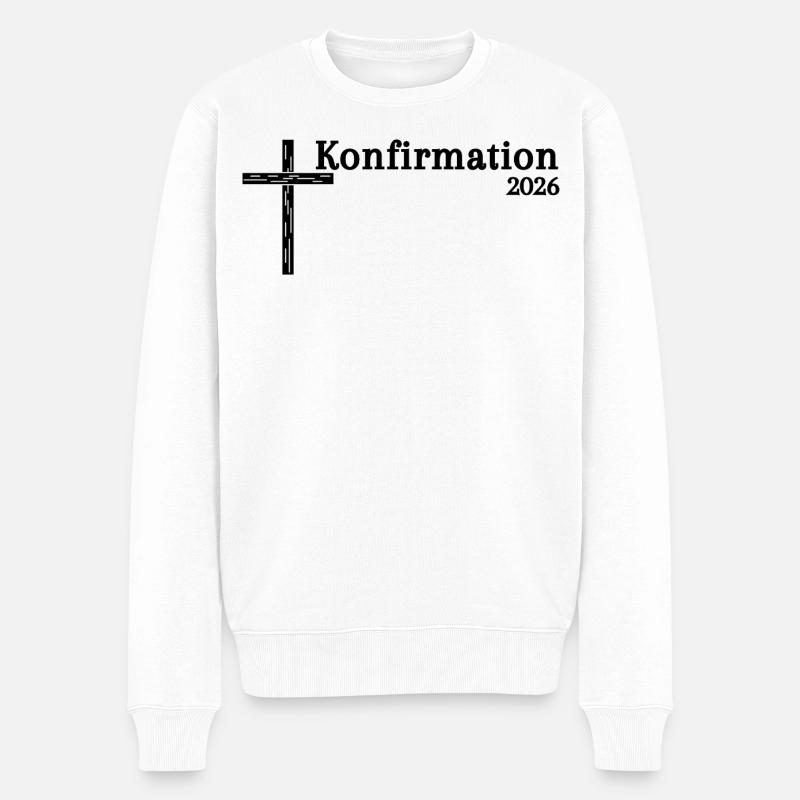 Geschenkideen zur Konfirmation 2026 Kreuz - Männer Premium Bio Pullover - Weiß