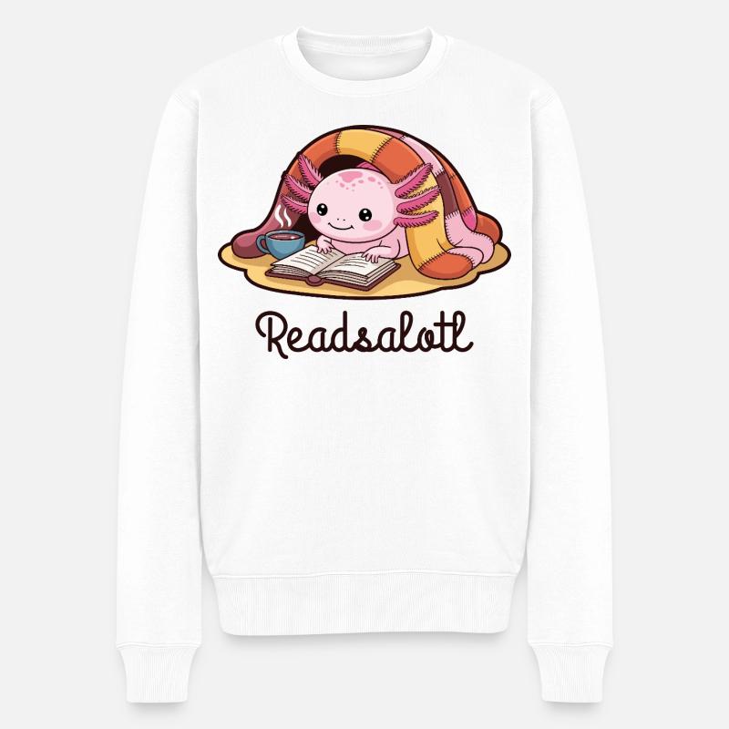 Readsalotl Axolotl-Lesebücher - Männer Premium Bio Pullover - Weiß