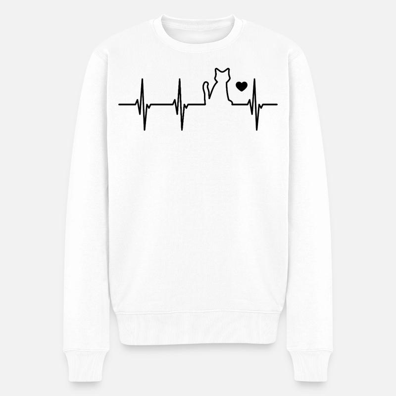 Katze Herzschlag - Männer Premium Bio Pullover - Weiß