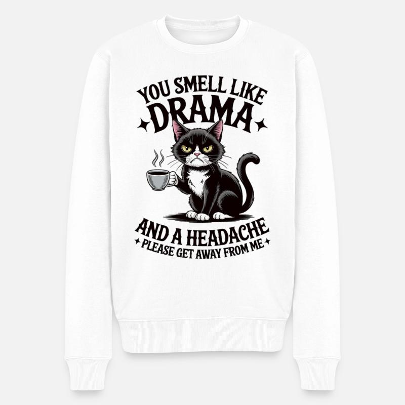 Drama Katze Kaffee Spruch - Männer Premium Bio Pullover - Weiß