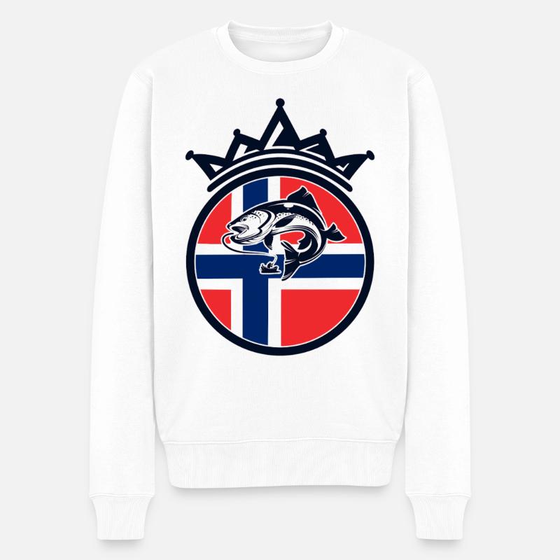 Norwegen Angeln Logo - Männer Premium Bio Pullover - Weiß