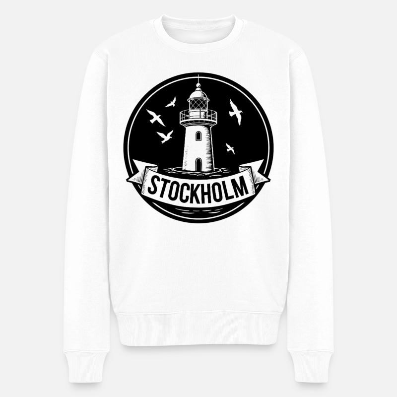 Leuchtturm Stockholm Skandinavisches Meer - Männer Premium Bio Pullover - Weiß