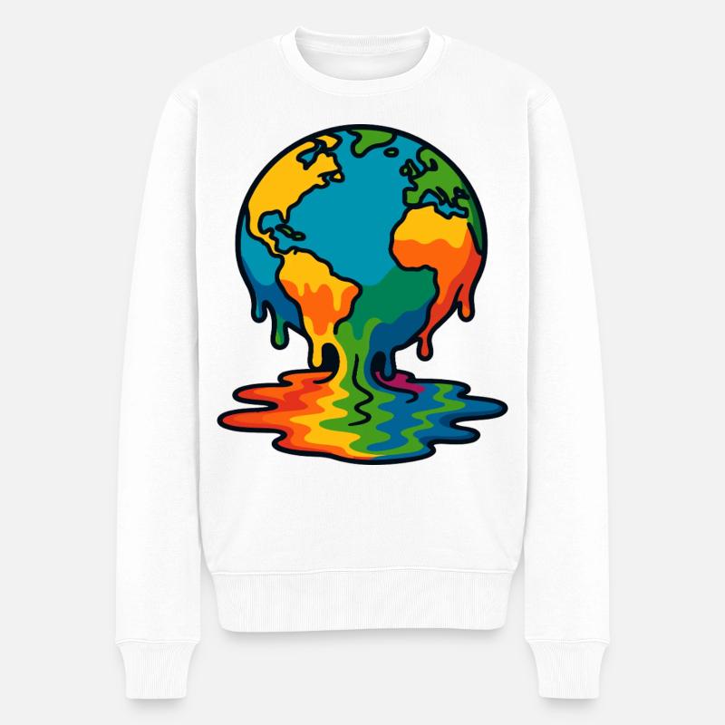 Regenbogen Erde Schmelzende Kugel - Männer Premium Bio Pullover - Weiß