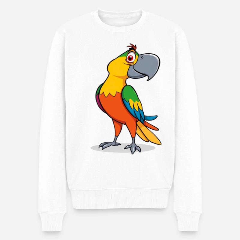 Bunter Papagei Cartoon - Männer Premium Bio Pullover - Weiß