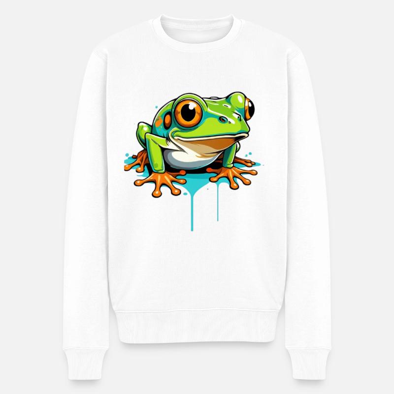 Frosch Graffiti Neon Splash - Männer Premium Bio Pullover - Weiß