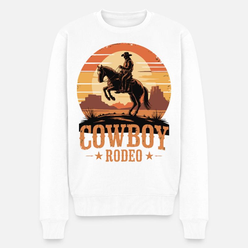 Cowboy Rodeo - Wild West Sunset Design - Männer Premium Bio Pullover - Weiß