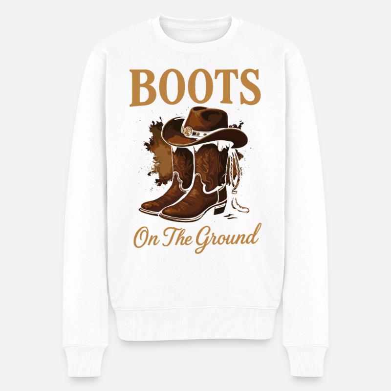Boots On The Ground Cowboy Style - Männer Premium Bio Pullover - Weiß