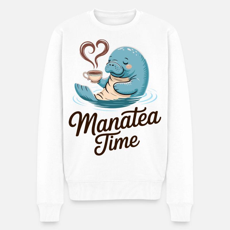 Seekuh Meerestier Ozean liebt Tee - Männer Premium Bio Pullover - Weiß