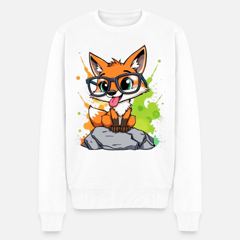 Brillenfuchs auf Stein - Männer Premium Bio Pullover - Weiß