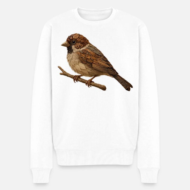 Spatz im Naturlook - Männer Premium Bio Pullover - Weiß
