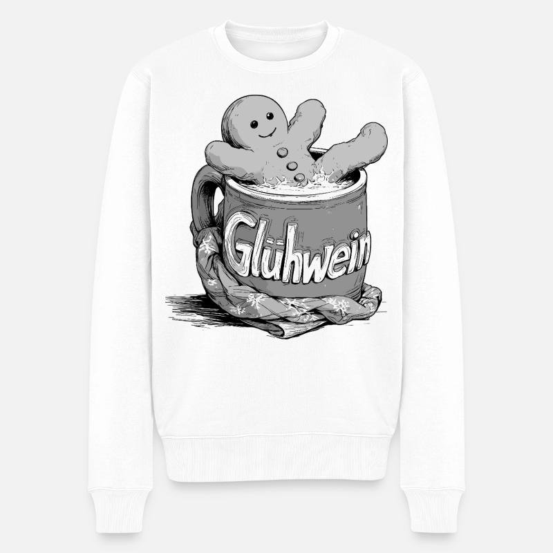 Glühwein Keks Mug Illustration Lebkuchenmann - Männer Premium Bio Pullover - Weiß