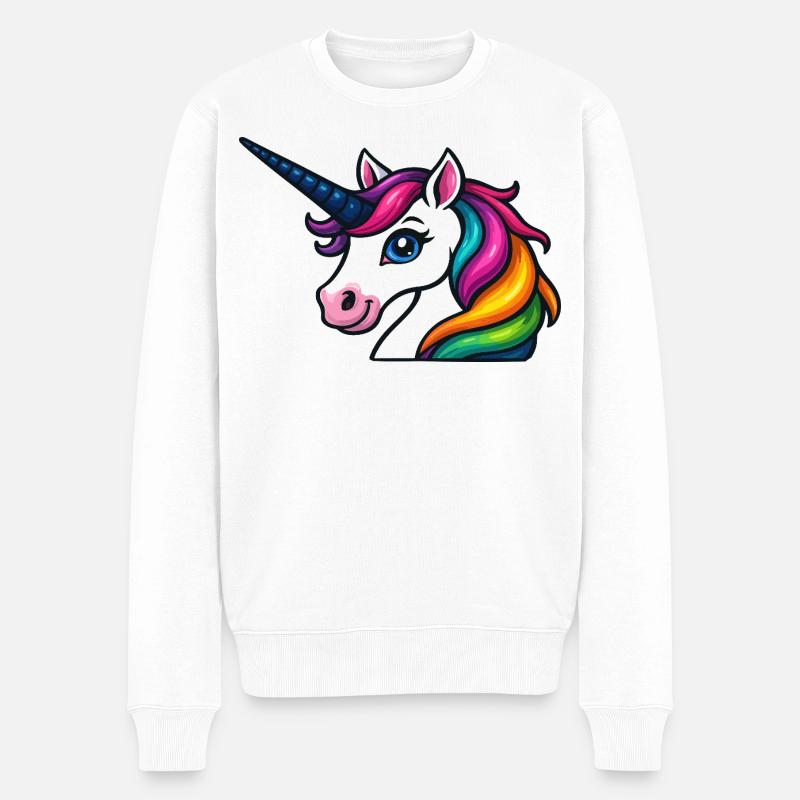 Strahlendes Regenbogen-Einhorn - Männer Premium Bio Pullover - Weiß