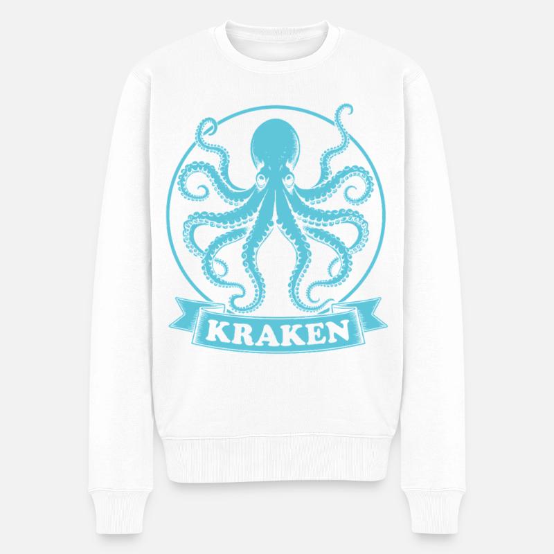 Kraken Krake Tintenfisch Octopus - Männer Premium Bio Pullover - Weiß