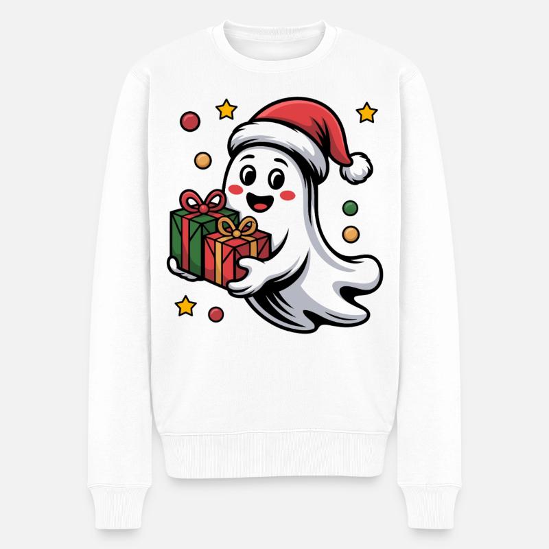 Weihnachtsgeist mit Geschenk - Pull Premium bio Homme - blanc