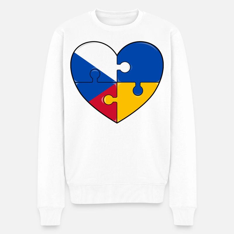 Tschechien Ukraine Flagge Puzzle Herz - Männer Premium Bio Pullover - Weiß