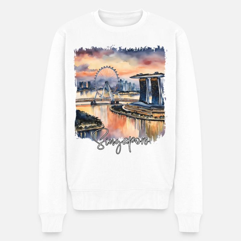 Aquarelle de Singapour, j’adore Singapour - Pull Premium bio Homme - blanc