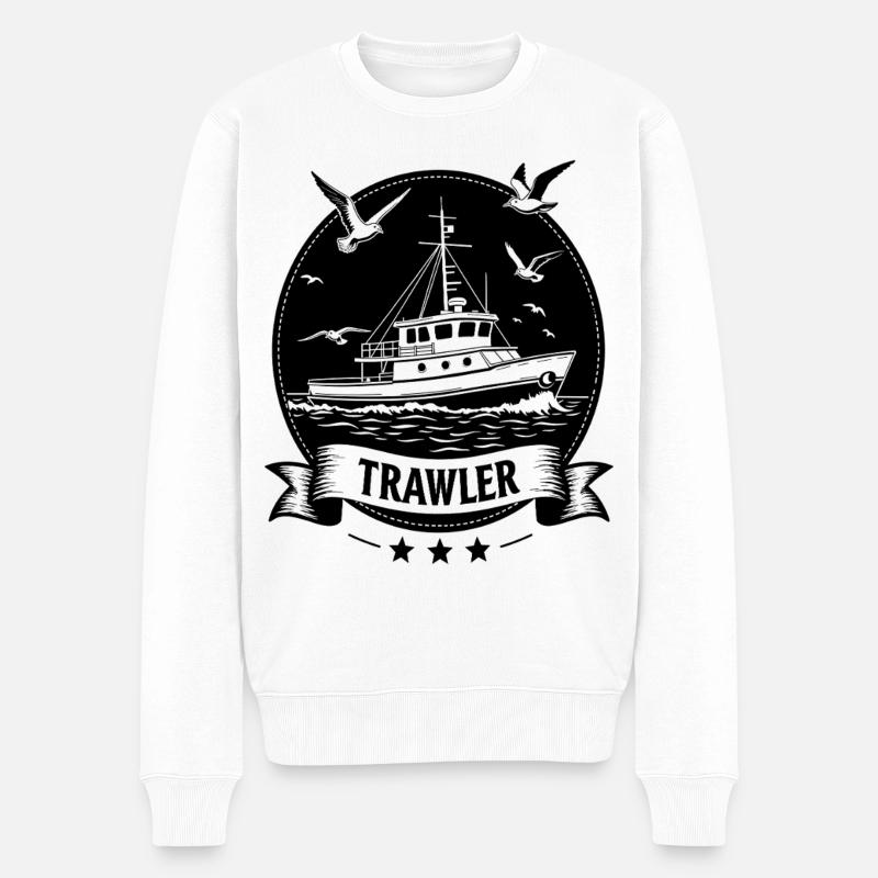 Trawler Nautik Seefahrt Silhouette - Männer Premium Bio Pullover - Weiß