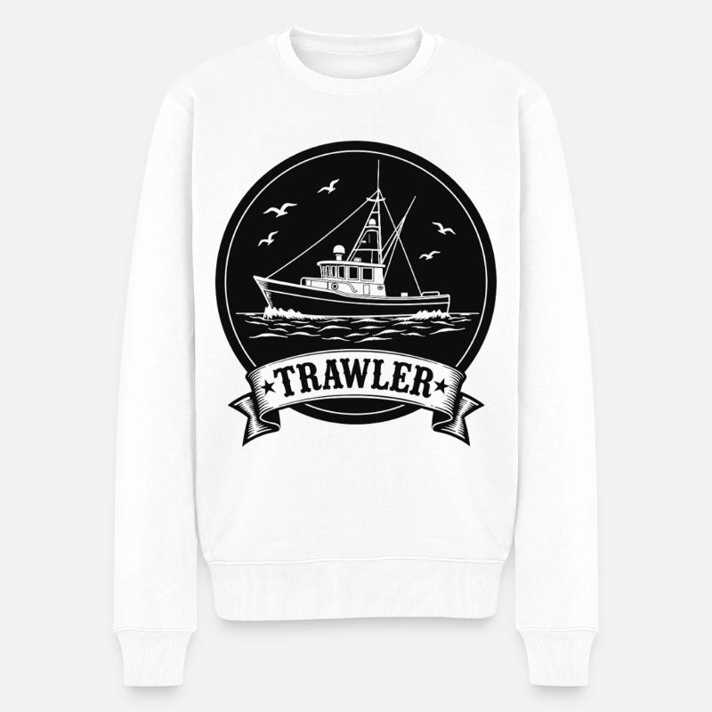 Trawler Fischkutter Ahoi Maritim - Männer Premium Bio Pullover - Weiß
