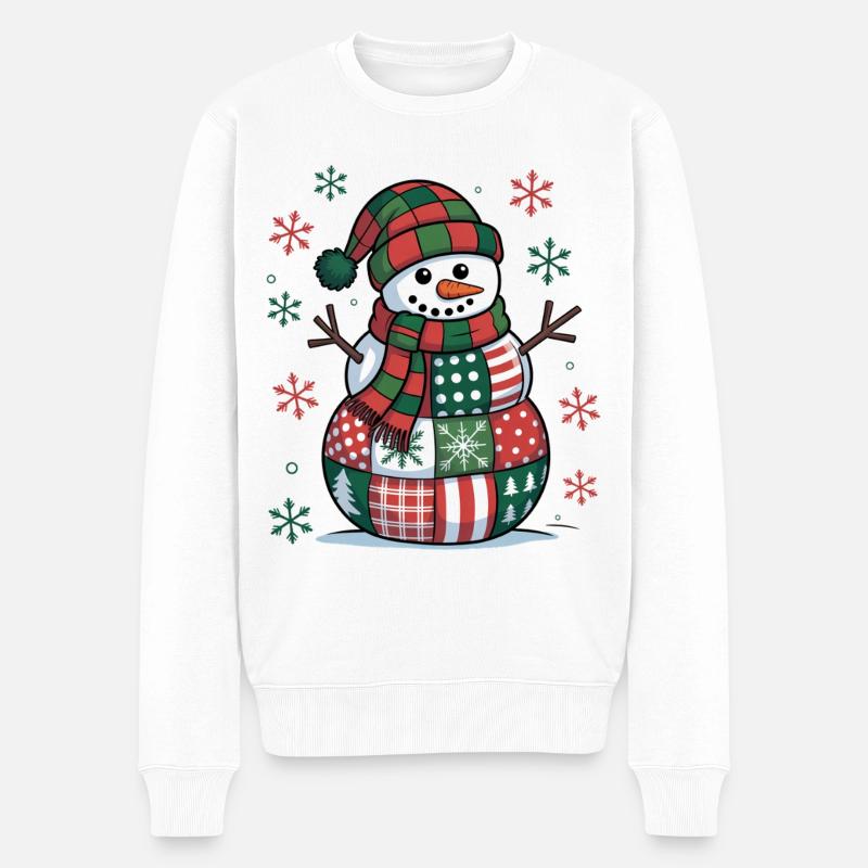 Schneemann Patchwork  - Männer Premium Bio Pullover - Weiß