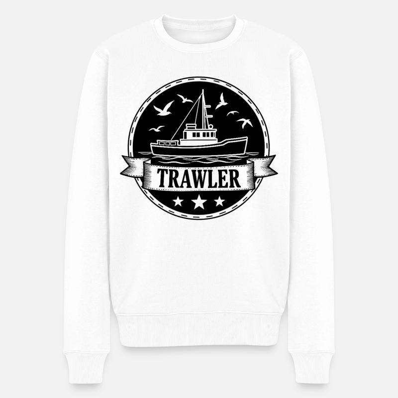Fischkutter Trawler Fischer Meer - Männer Premium Bio Pullover - Weiß