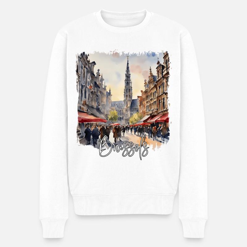 Aquarell von Brüssel, Brüssel, Belgien - Männer Premium Bio Pullover - Weiß