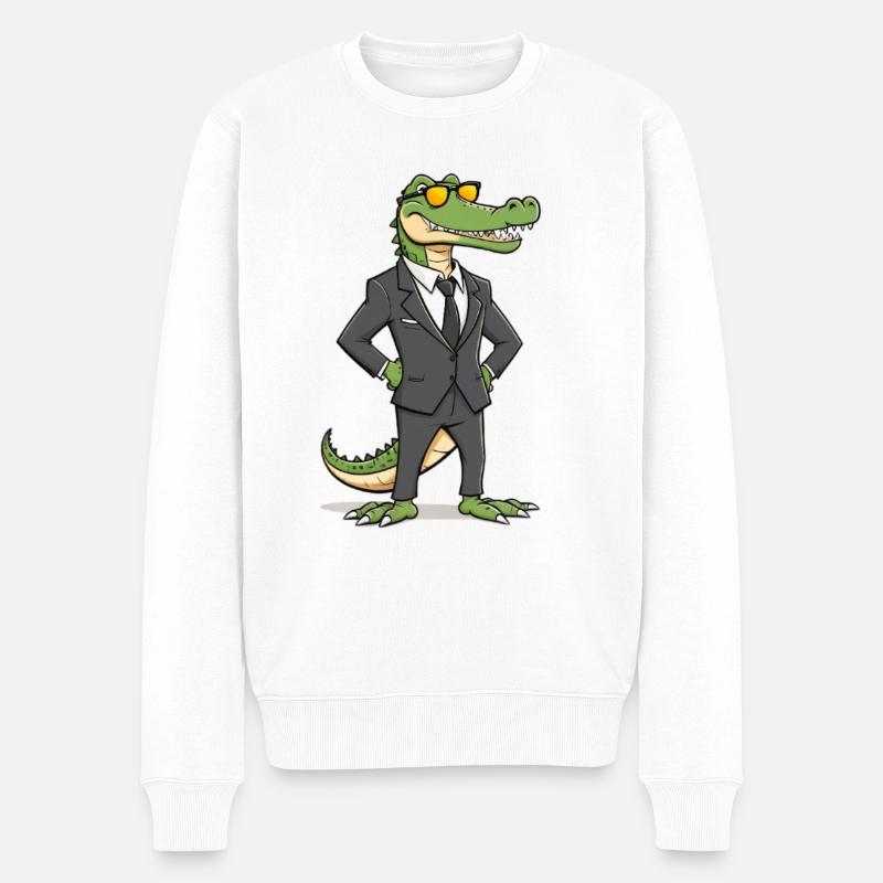 Alligator im Anzug mit Sonnenbrille - Männer Premium Bio Pullover - Weiß