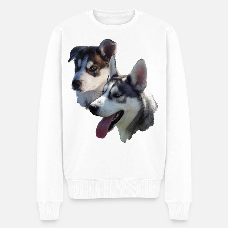 Husky Doppelportrait - Männer Premium Bio Pullover - Weiß