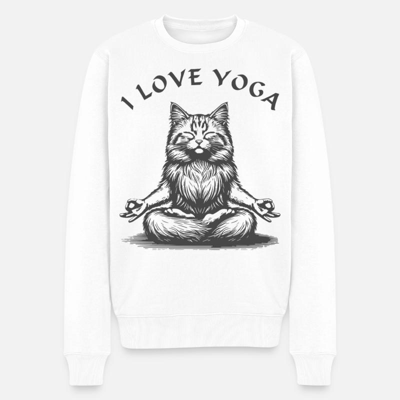 ChatsYoga Lotus Pose - Pull Premium bio Homme - blanc