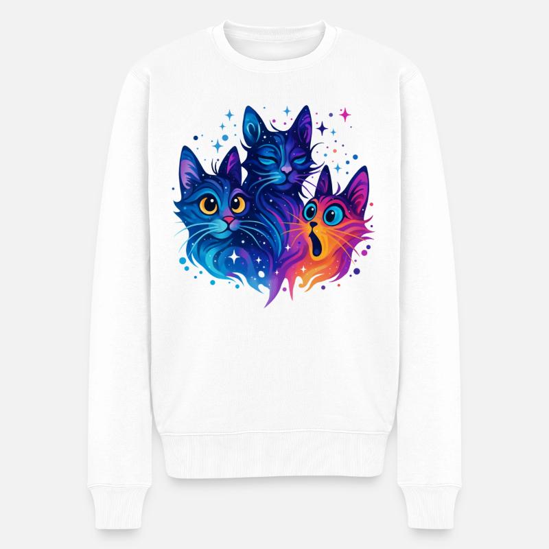 Trio de chats néon Galaxy - Pull Premium bio Homme - blanc