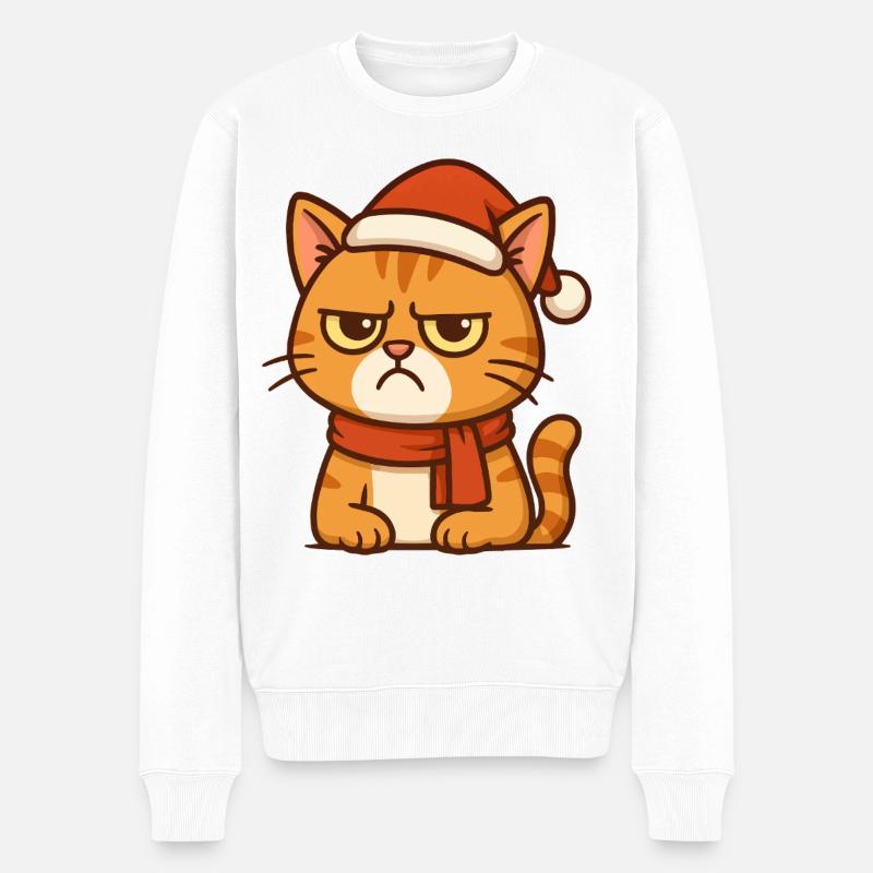 Grummiger Weihnachtskater - Männer Premium Bio Pullover - Weiß