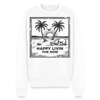Vintage Strandschädel T-Shirt – Happy Livin - Männer Premium Bio Pullover - Weiß - Vorne - Thijin (182cm)